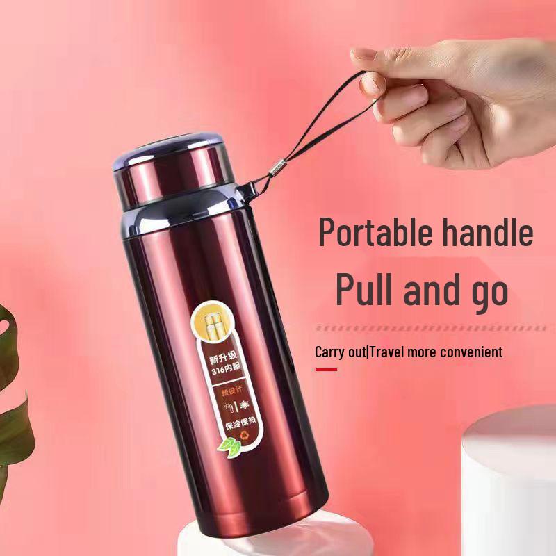 316 Stainless Steel Insulated Cup with Tea Separator, Large Capacity, Portable Outdoor Cup with Carrying Rope