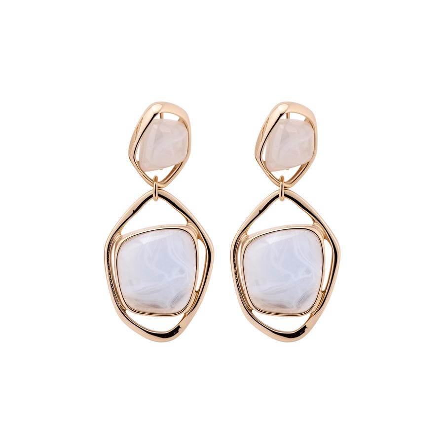 Silver Needle Geometric Resin Gradient Stud Earrings - High-End, Fashionable Accessories with Irregular Hollow Design.