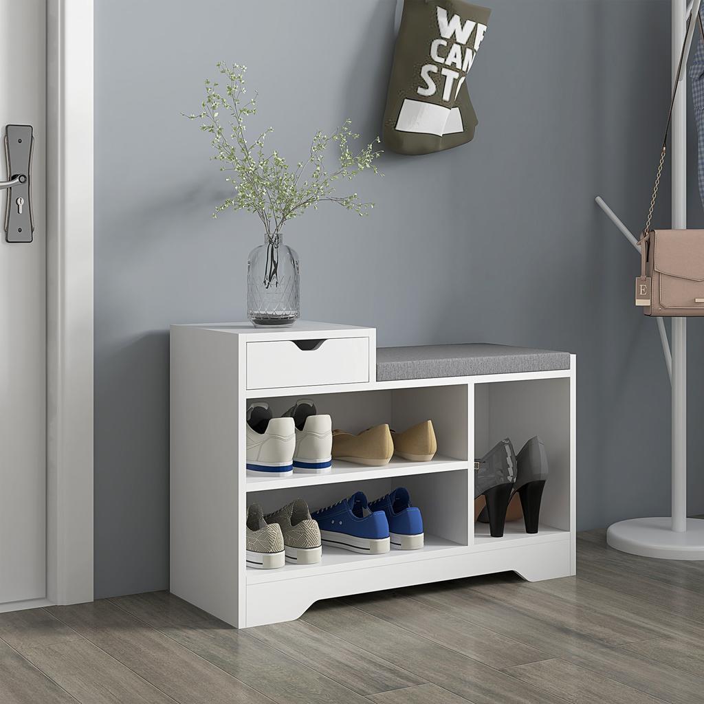 Furniture And Shoe Bench With 1 Drawer And 3 Compartments Capacity For 5 Pairs MDF 76.5L X 30D X 52H Cm