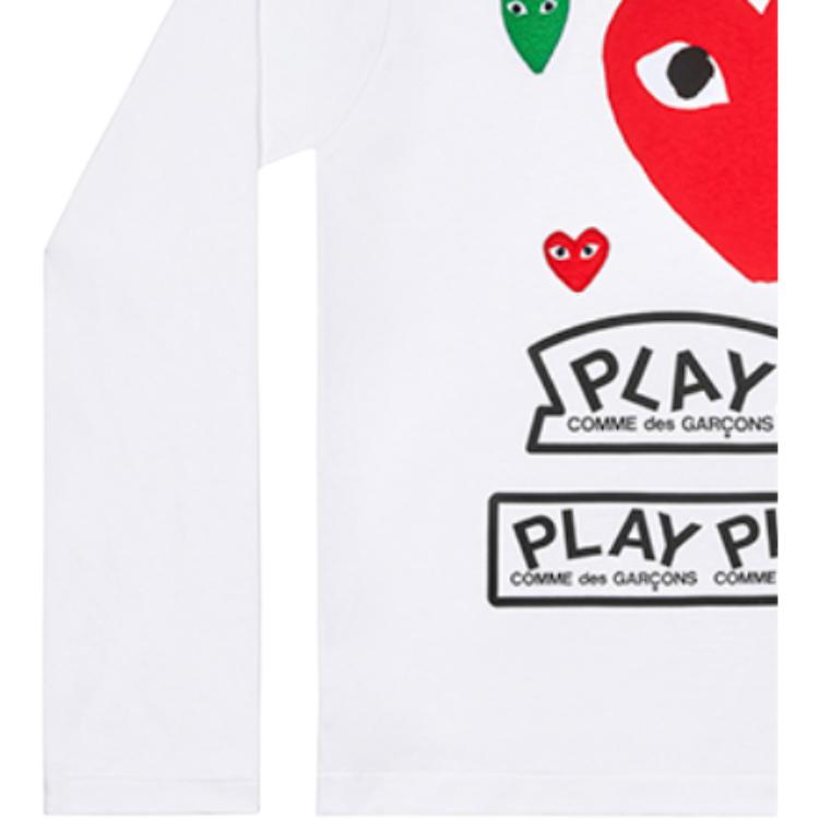 CDG Play T Shirts Men's White Crew Neck Moderate Straight Fit AZ-T284-051-1