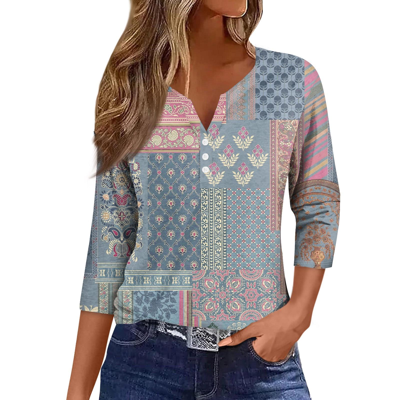 

Женская модная повседневная футболка с коротким рукавом и V-образным вырезом, декоративными пуговицами и рукавом три четверти XL арбуз красный