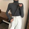 Women's Solid Color High Neck Base Layer Top Korean Style Versatile Long Sleeve T-Shirt Slim Fit Inner Wear for Autumn and Winter