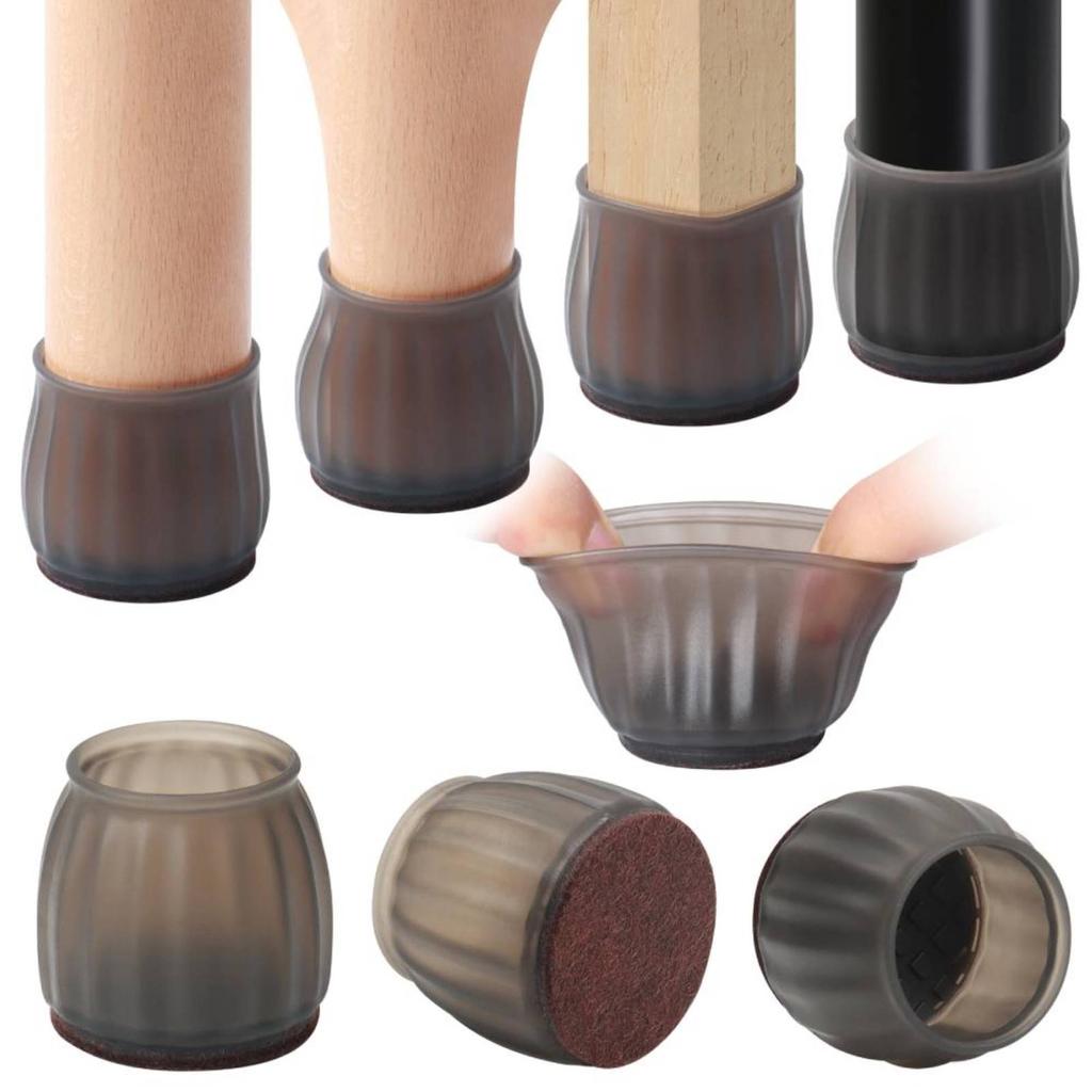 16PCS Chair Leg Cover with Felt Pads Furniture Feet Caps TPE Round Square Anti Slip Table Leg Mat Floor Protectors Socks