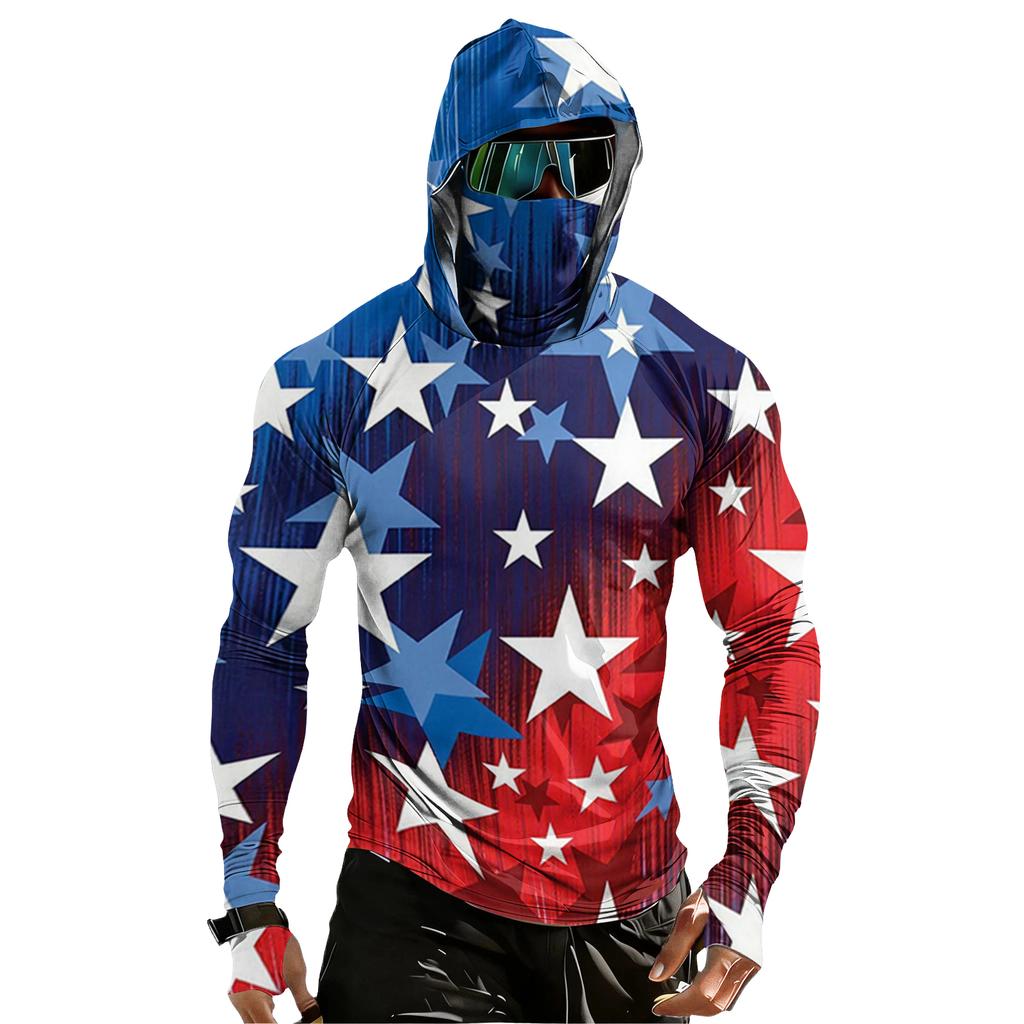 Men's Casual Raglan Sleeve Hooded Long Sleeve Sun Protection Shirt with Graphic Print Lightweight Breathable Fabric for Outdoor Activities