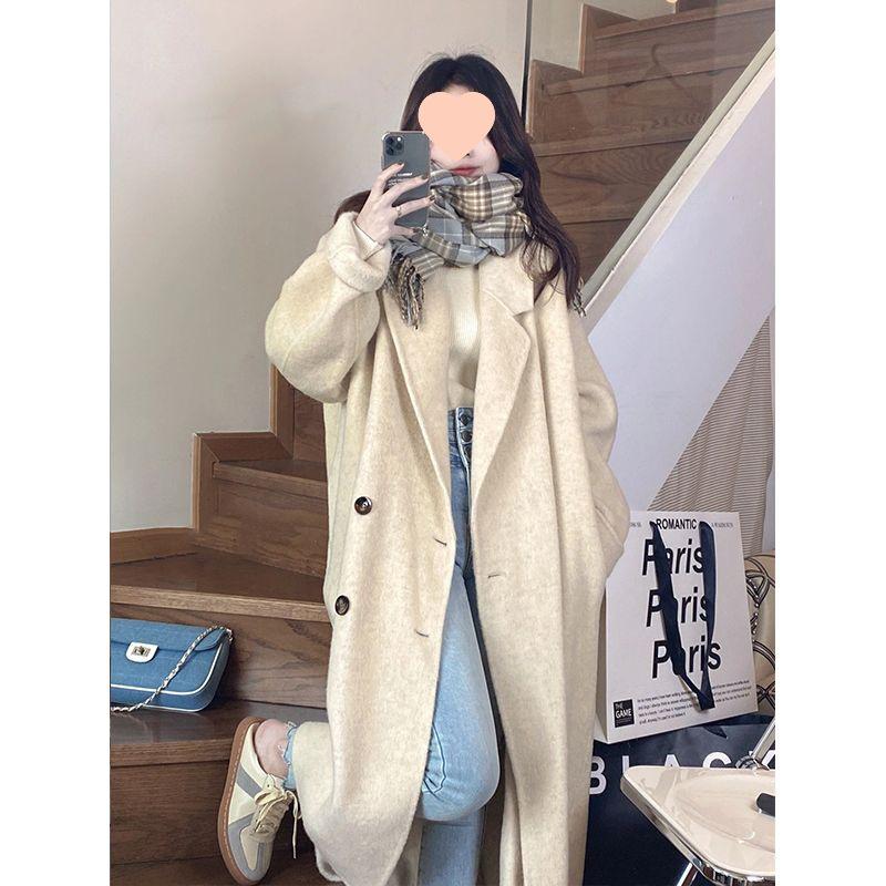 Oatmeal Woolen Coat: 2025 Autumn/Winter Korean Style Loose Mid-Length Bestseller Jacket