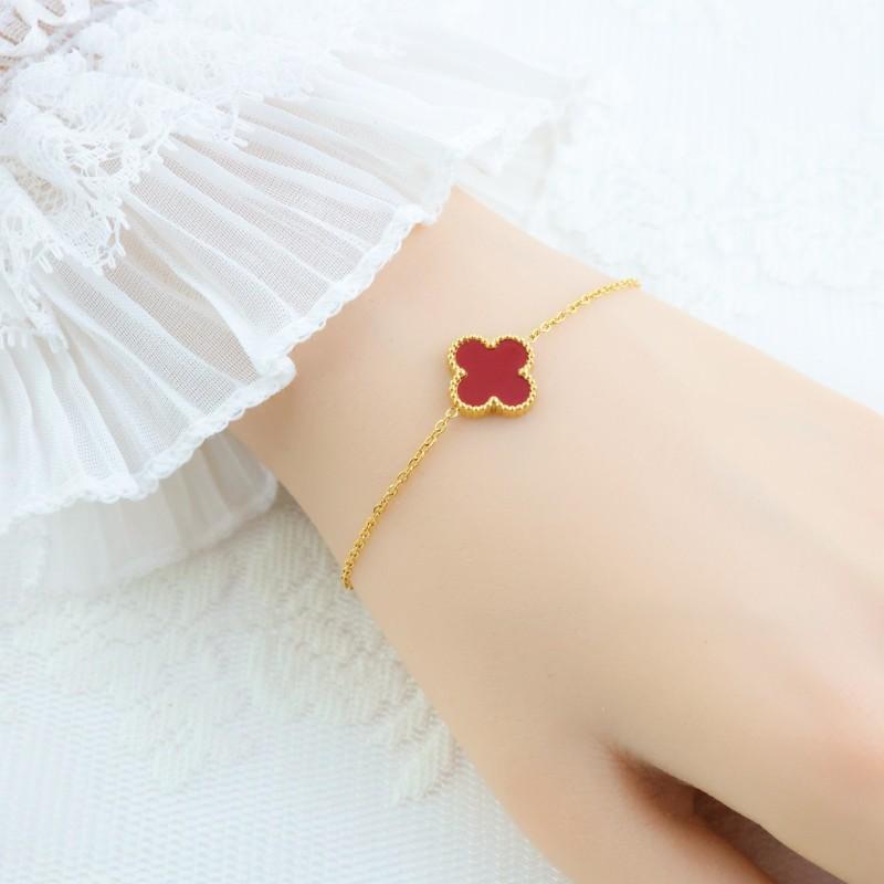 This stylish titanium steel four-leaf clover bracelet is a never-fading elegant bracelet for women