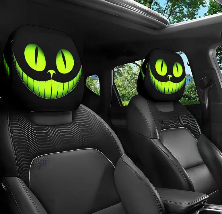 Xiaomi 2pcs Smiley Face Printed Car Pillowcase Soft Comfortable Decorative Cushion Cover Washable Car Neck Pillowcase Seat Cover
