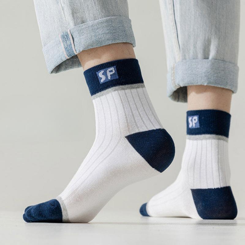 Șosete pentru bărbați cu tub mijlociu Șosete din bumbac de toamnă și iarnă pentru bărbați, absorbanți și dezodorizanți de transpirație, cu scrisoare Șosete sport cu tub înalt