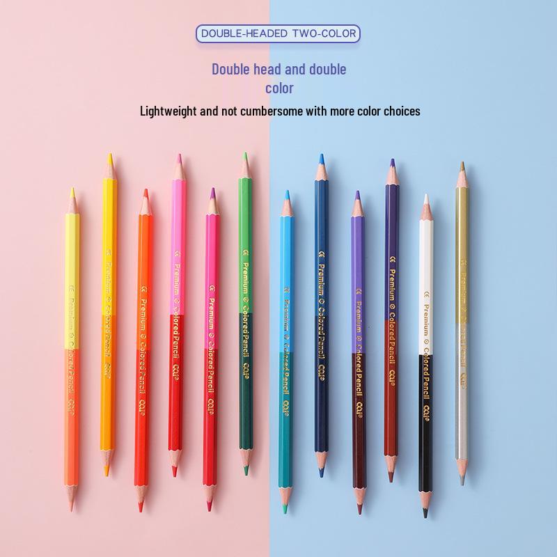 Double-Ended Colored Pencils Set - 24 Colors for Kids and Art Studios