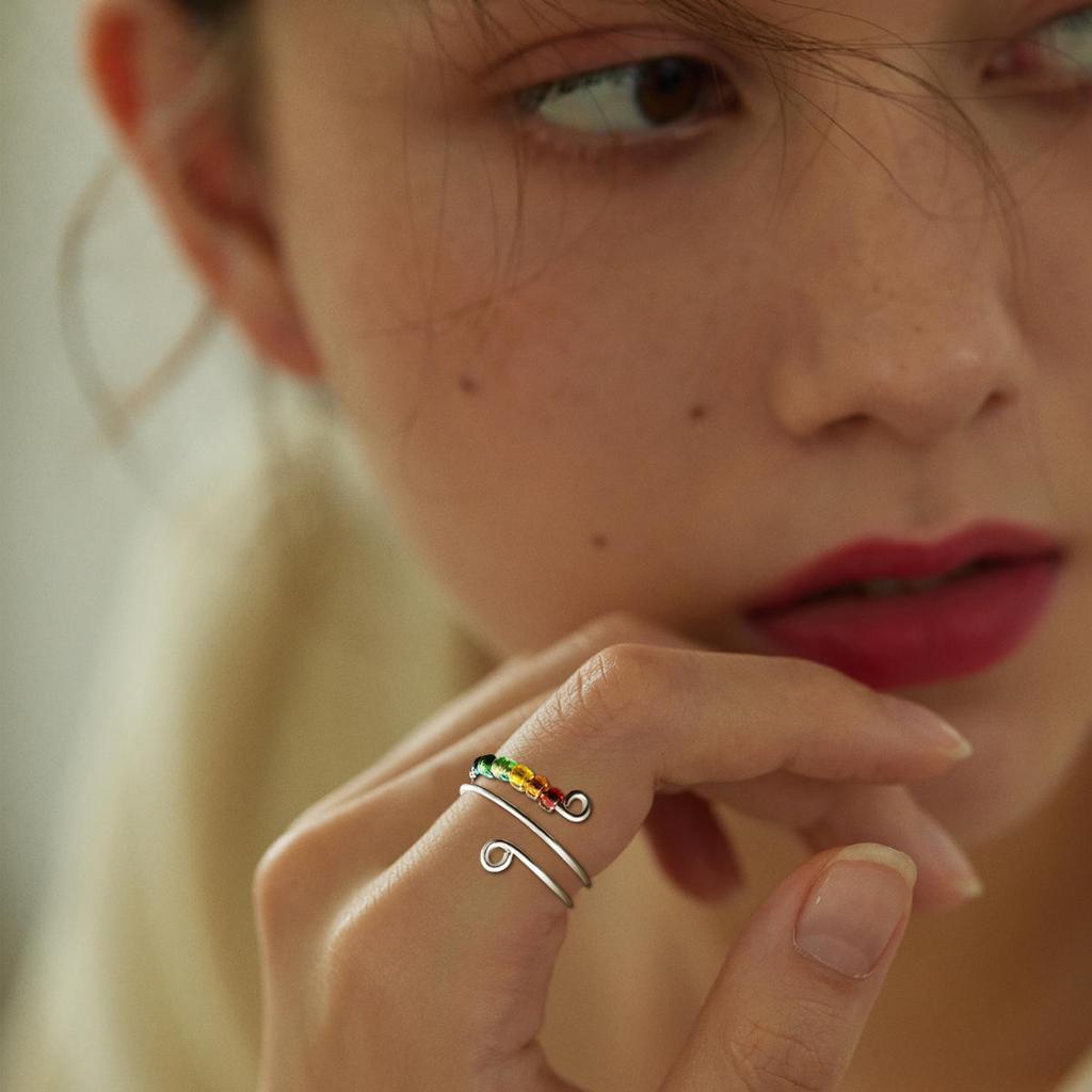 Rotating Enamel Fingertip Ring  Luck Ring Rotating Adjustable Open Ring Jewelry