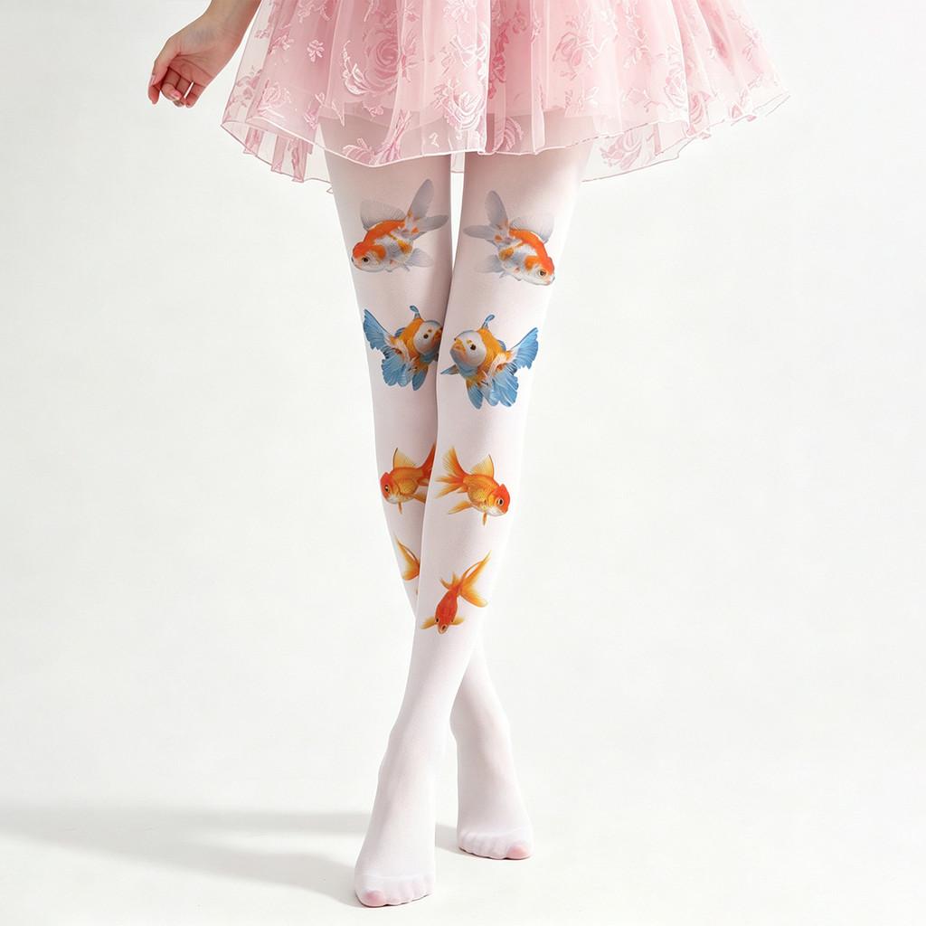 Fish Pattern Velvet Tights With Tummy Control For Teen Girls In Four Seasons