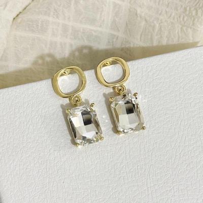 2025 Elegant Crystal Square Stud Earrings - French Retro Hong Kong Style Jewelry