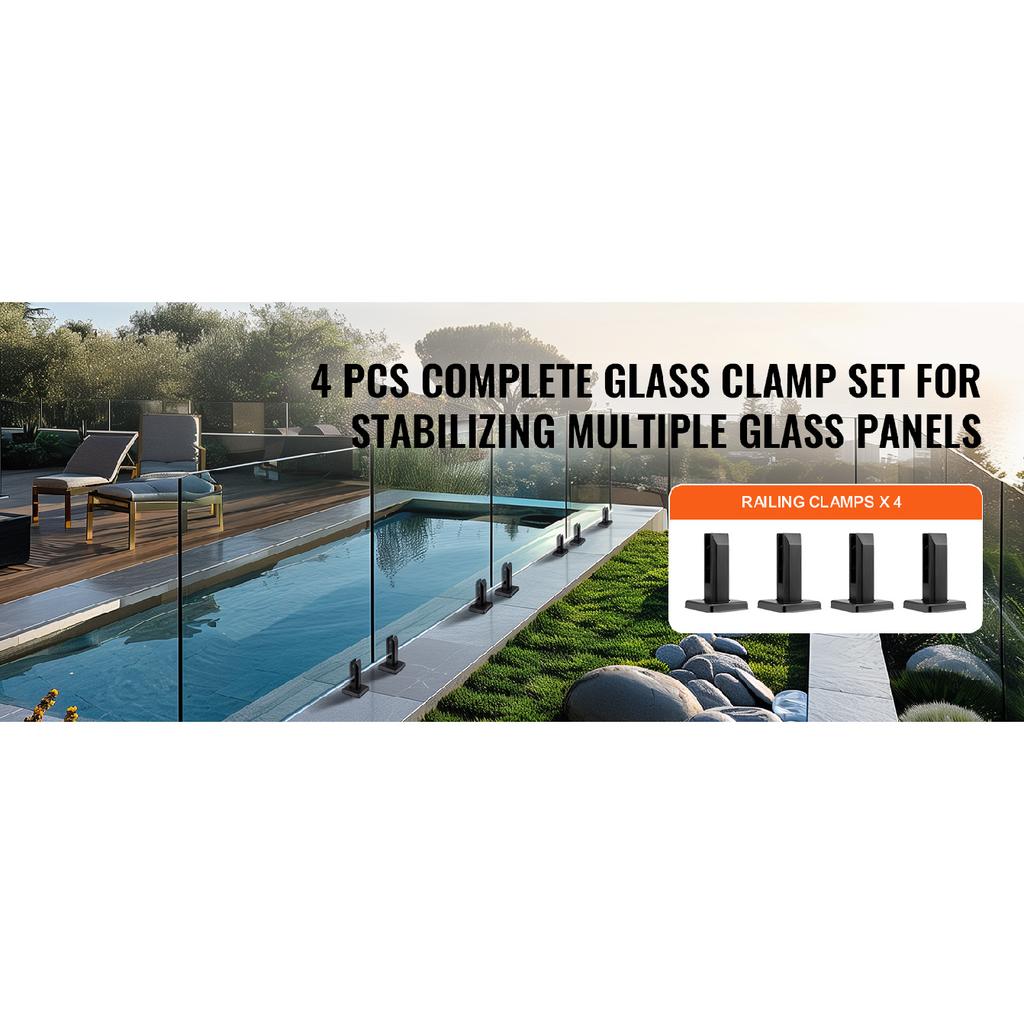 SucceBuy Glass Clamp 4PCS Square Glass Railing Bracket for 0.31 "-0.47 "Tempered Glass 0.12”Thick for Balcony Garden Deck Stair
