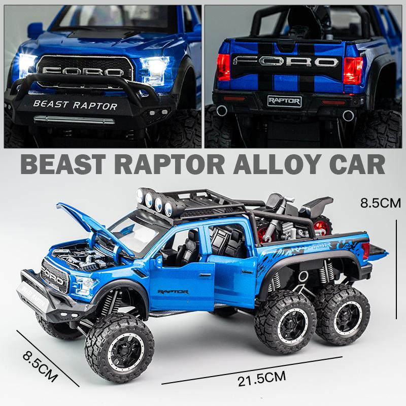 1/28 Ford Raptor F150 Alloy Car Model Diecast Toy Metal Modified Off-Road Vehicles Car Model Sound Light Collection Kids Gifts