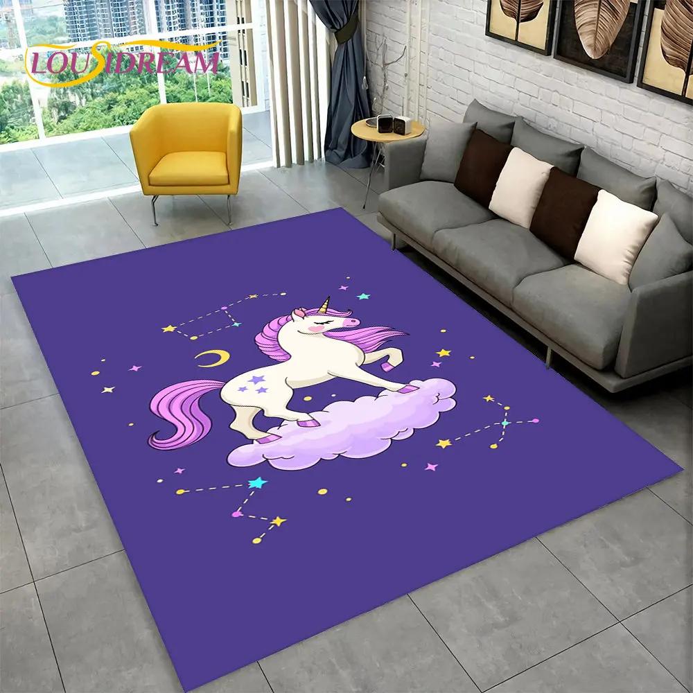 Tapis de sol antidérapant en forme de licorne 3D pour salon, chambre d'enfant, canapé, paillasson