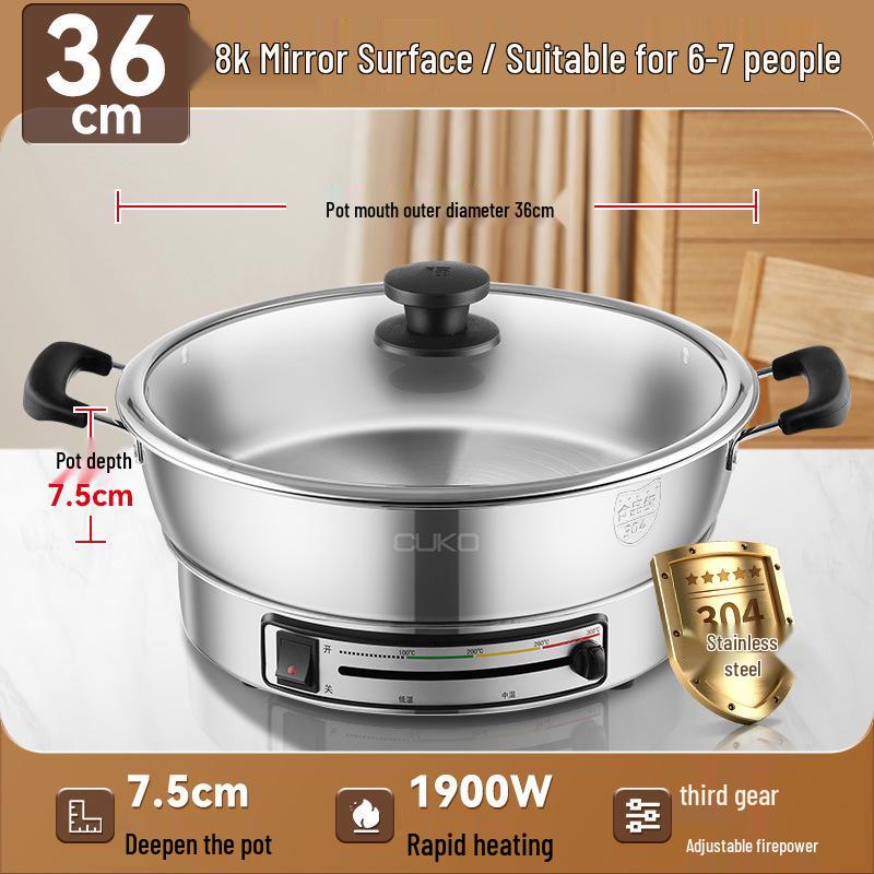 Sartén Eléctrica Multifunción y Plancha CUKO con Tapa de Acero Inoxidable