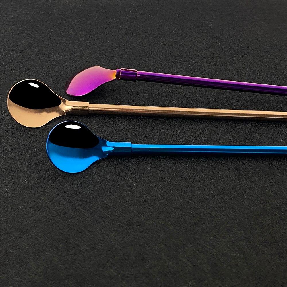 6Pcs Reusable Long Handle Straw Spoon Gold 18/10 Stainless Steel Straw Tea Scoop Straight Bar Coffee Stirring Drinking Spoon