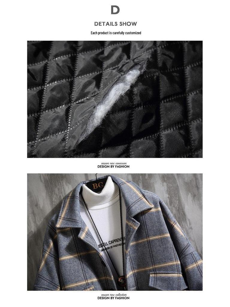 Men's Korean Plaid Woolen Coat - Autumn/Winter Casual British Lapel Windbreaker