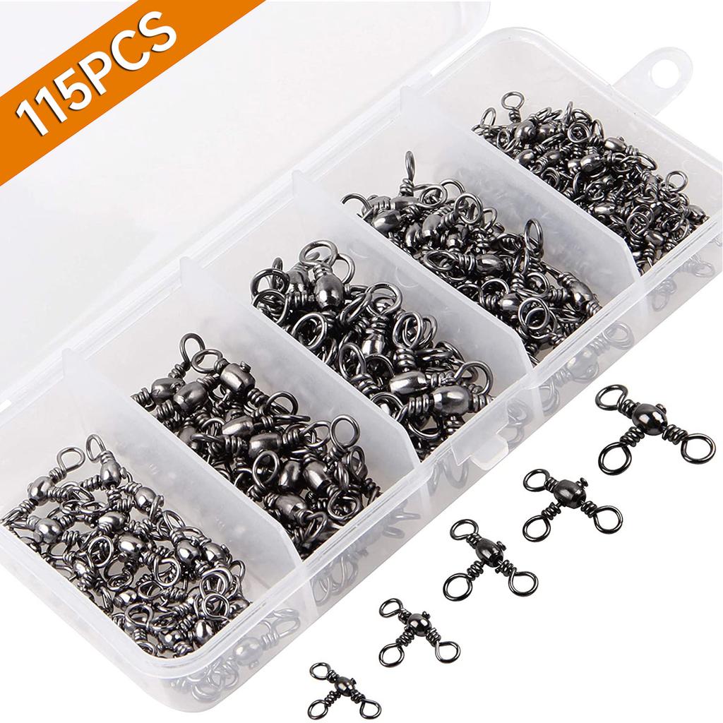115 Pieces 3-way Fishing Swivels Set T-shape Triple Swivel Connector Fishing Tackle Accessories For Freshwater Seawater