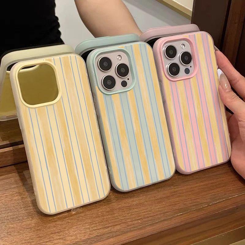 Stylish Yellow Striped Candy Color 2 In 1 Soft Phone Case For Xiaomi Redmi Note 14 13 12 11 Pro Plus 5G 10 Redmi 14C 13C 4G