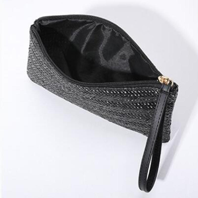 Fashion Ladies Weaving Bag Wristlet Clutch Women Daily Money Phone Clutch Solid Straw Woven Coin Purse Beach Wallet Card Leisure Travel