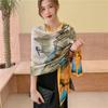 Thousands of miles of country and mountains Chinese ancient silk scarf elegant yellow shawl mother scarf women's silk scarf simulation silk gift tempe