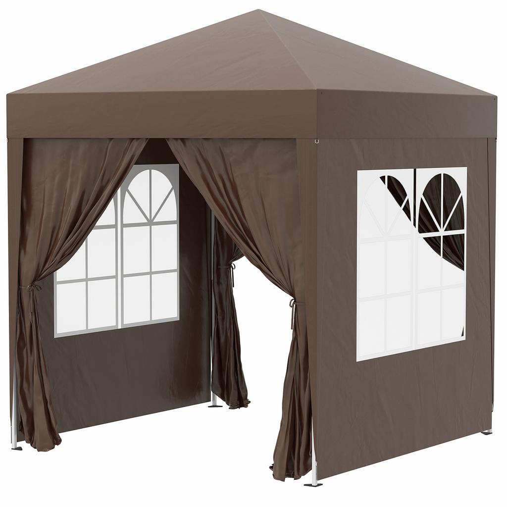2x2m Pop-Up Gazebo, with Curtain Walls and Windows, Coffee
