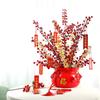 Chinese New Year Flower Ornament New Year'S Blessing Bucket Holly Fortune Red Fruit Simulation Flower High-End Living Room Display