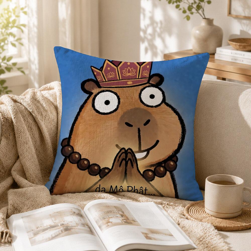 Cute Kicapara Cartoon Cushion Cover Natural Linen Organic Fabric Double-Sided Printing Sofa Home Decor Gift Pillow Case