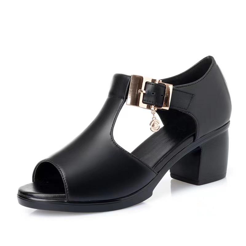 20 Summer New Fish Mouth Fashion Casual Mom Coarse Heel Buckle Sandals Women's Large Size Mom Sandals Women's Shoes