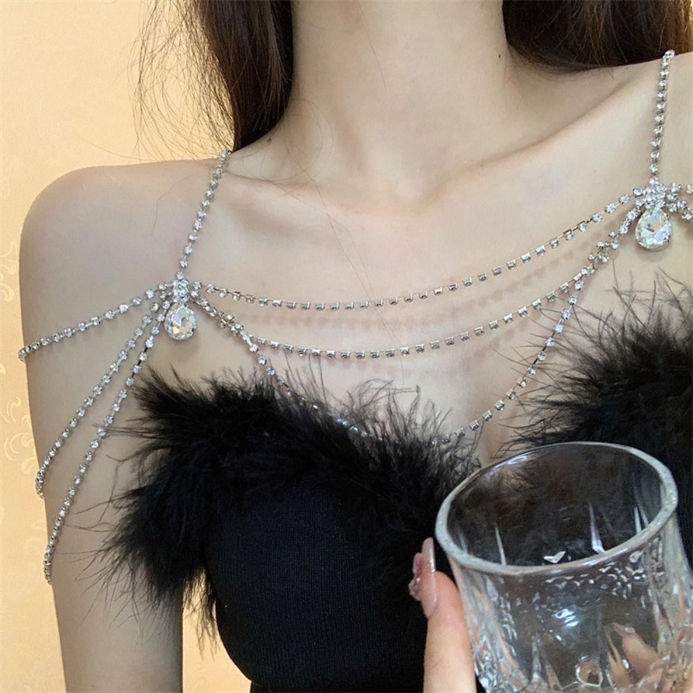 Water Drop Rhinestones Shoulder Chain Retro Tassel Women's Shoulder Chain  Wedding Accessories