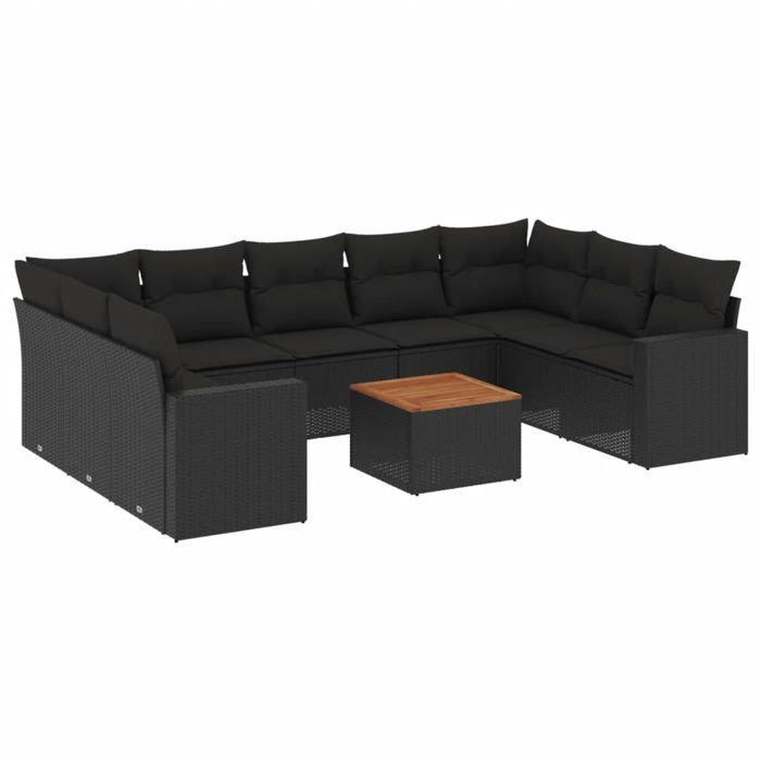 VidaXL Garden Lounge Set with Cushions 10 Pcs, Patio Sofas, Patio Furniture Set, Outdoor Furniture, Black 3256594