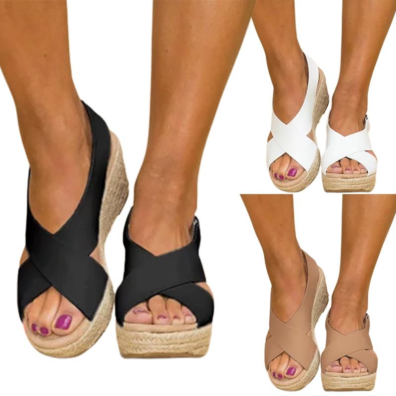 Plus Size Women's Mid Wedges Sandals With Thick Cork Platform For All-day Comfort