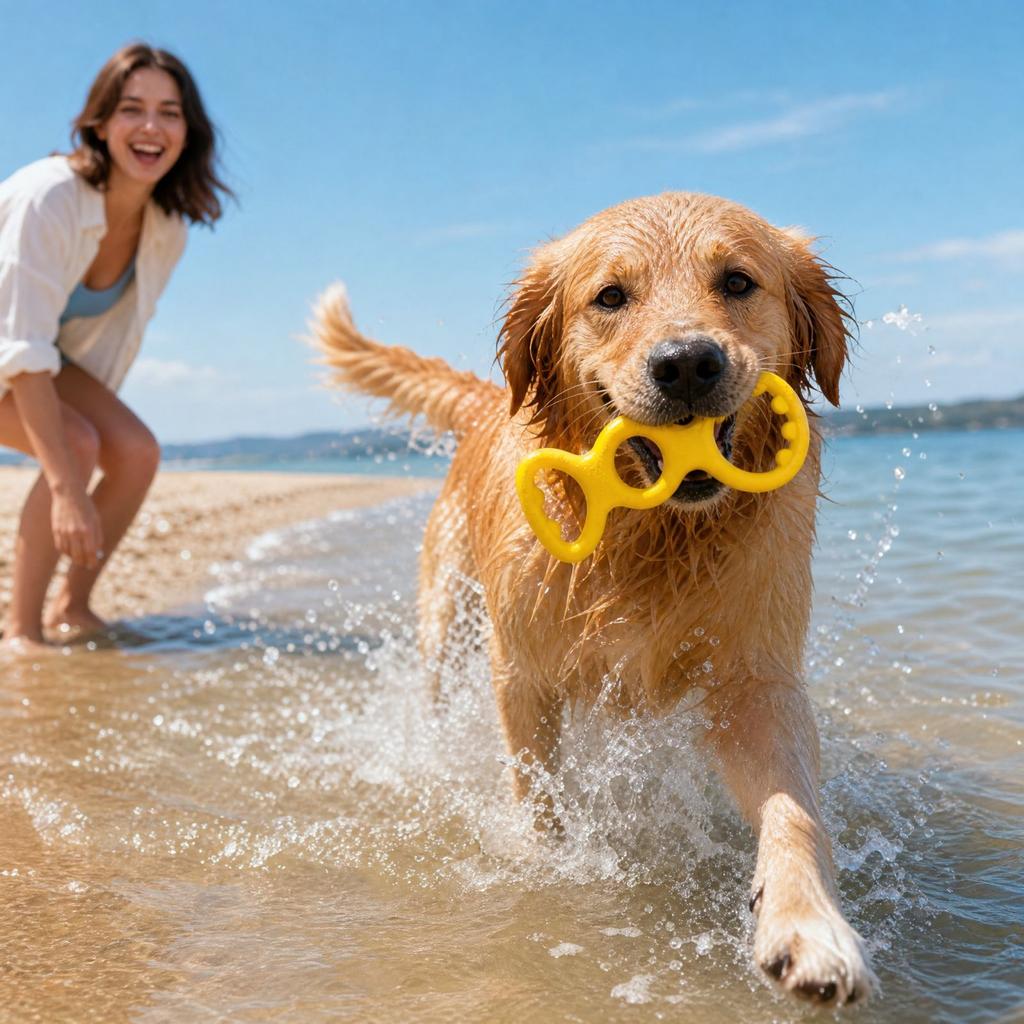 Floating Dog Toy Soft Rubber Interactive Toy with Long Handle for Training and Play