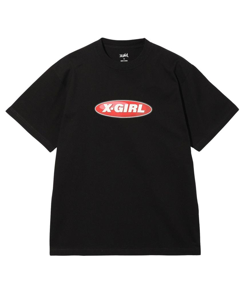 Casual Metallic Oval Logo Short Sleeve Black X-girl Tee, Women's,