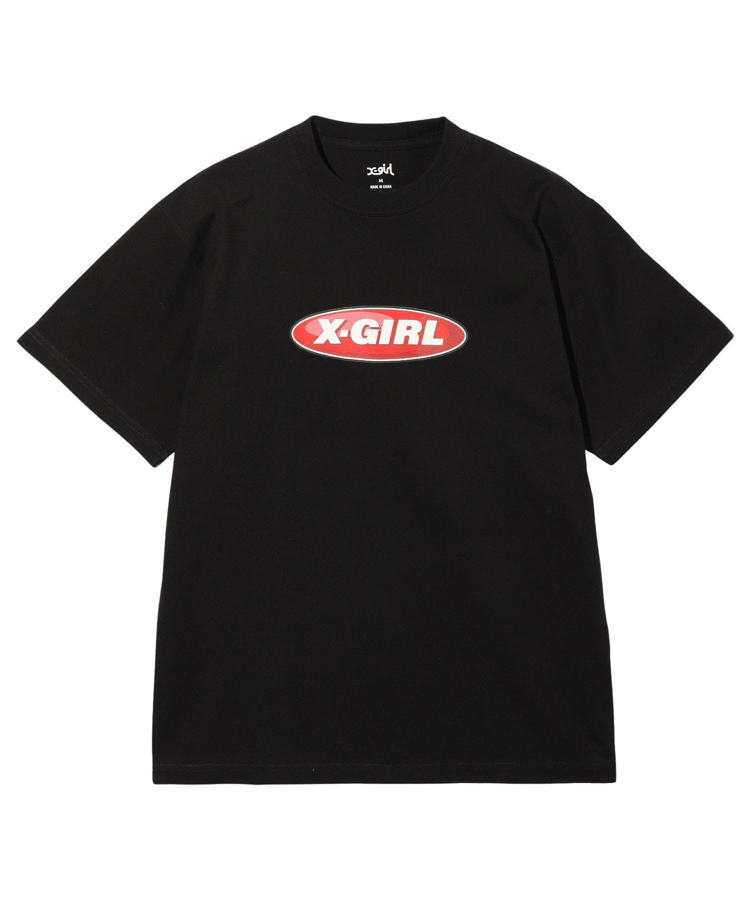 

Casual Metallic Oval Logo Short Sleeve Black X-girl Tee, Women s, чёрный