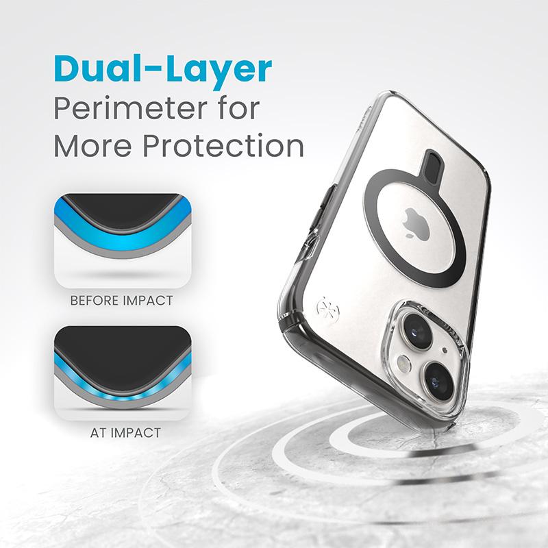 Speck Presidio Perfect-Clear Clicklock & Magsafe - Etui Iphone 15 / Iphone 14 / Iphone 13 (Clear / Frosted Black / Slate Grey)
