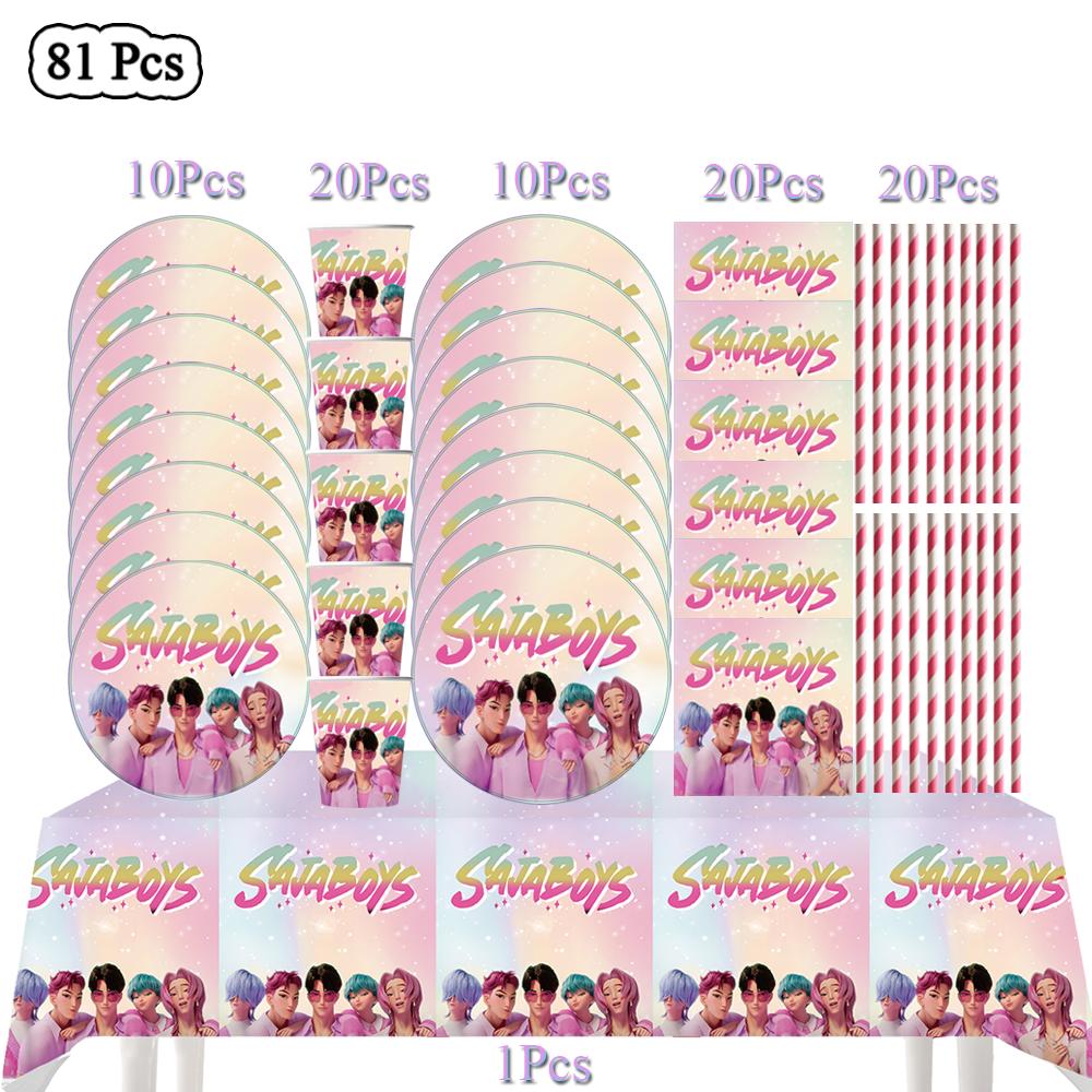Kpop Demon Hunters Birthday Party Decor Korean  Anime Set Tableware Tablecloth Cup Balloon Cake Topper Baby Girl Favor Supplies