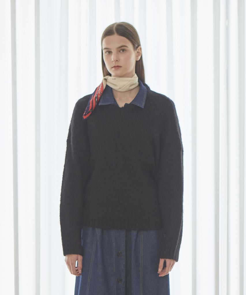 Moseu V-Neck Pullover Knit_Black