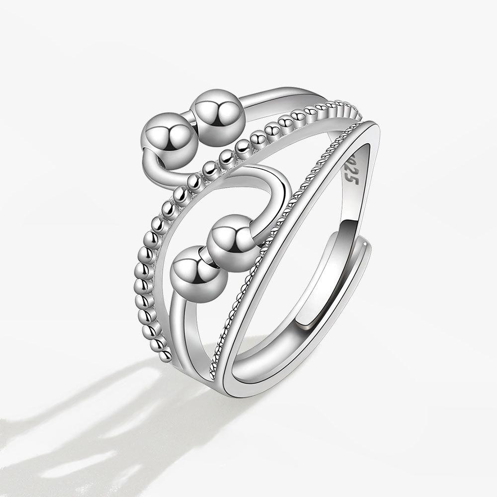 Anti Stress Anxiety Silver Ball Rings 925 Women Men Spinner Fidget Rings Vintage Gold Couple Anillos Jewelry Gift