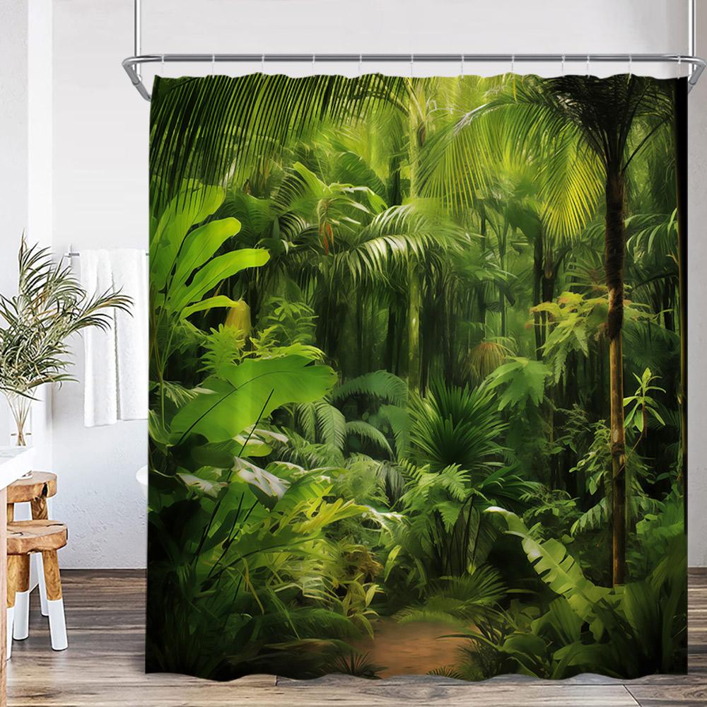 Nature Landscape Showewer Curtains Forest Green Plant Trees Bathroom Curtain Polyester Fabric Bath Decor for Home