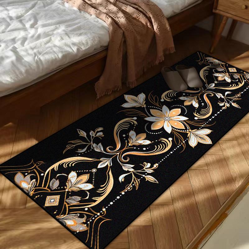 European Style Black Golden Bedroom Bedside Carpet Living Room Decoration Home Long Rugs Washable Non-slip Plush Floor Mat Soft
