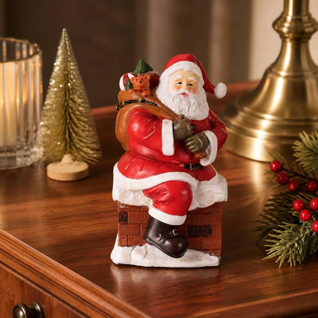 Resin Santa Figurine Colorful Ornament Indoor for Mantel Display