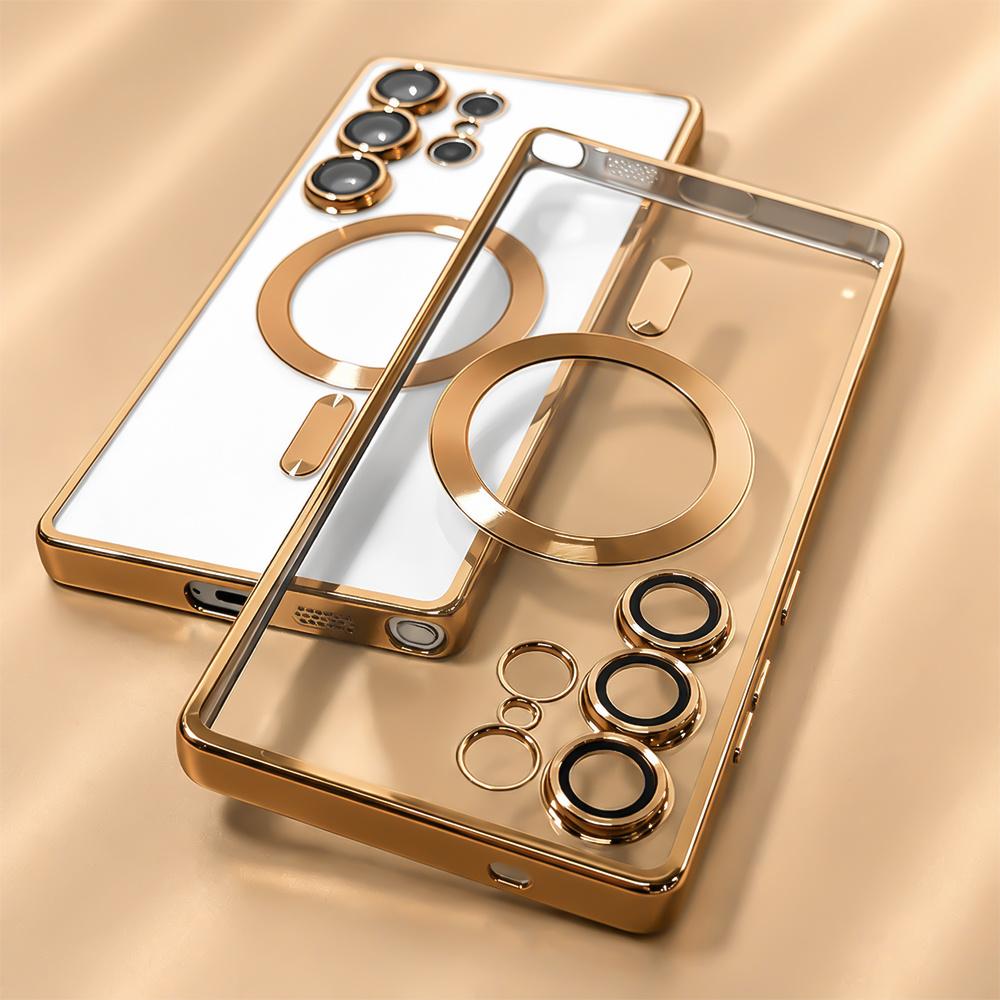 Luxury wireless charge Case for Samsung Galaxy S26 S25 S24 S23 S22 Ultra S26 FE for Magsafe Magnetic Plating Clear Soft Cover