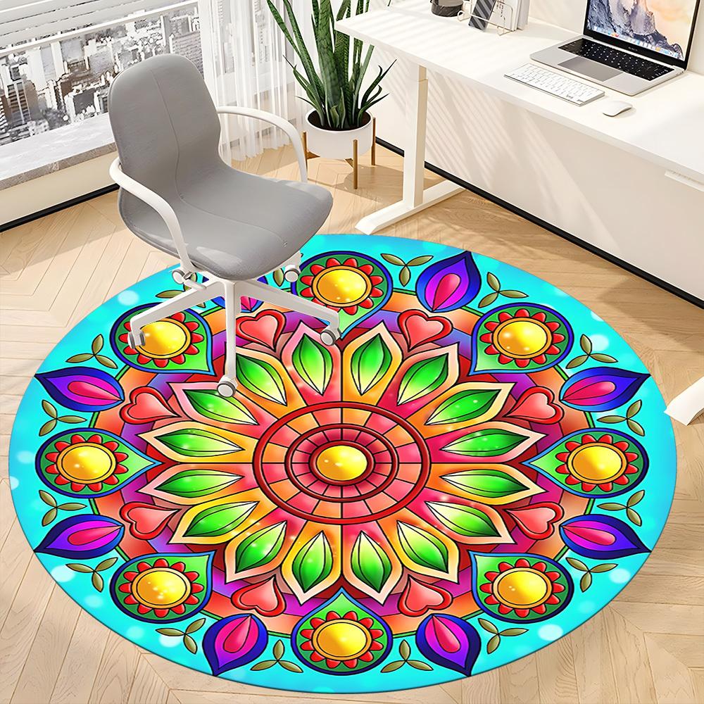 1pc Mandala Print Chair Carpet for Office, Indoor Non Slip Washable Polyester Fiber Carpet,