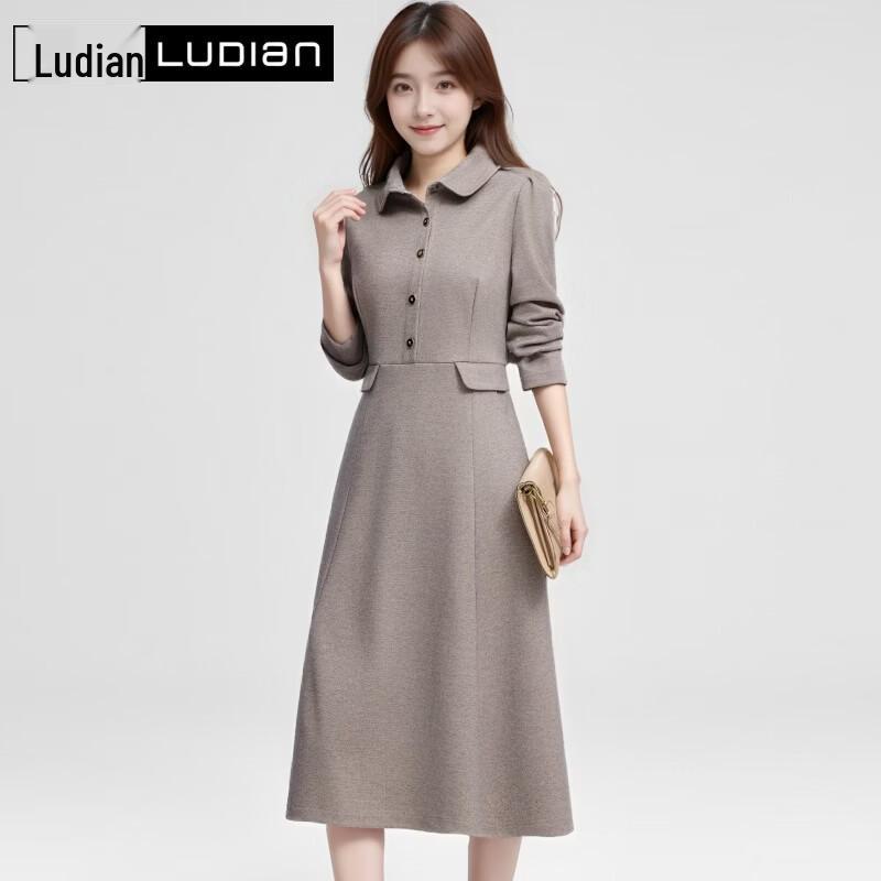 LUDian Women's Elegant Blazer Collar A-Line Dress