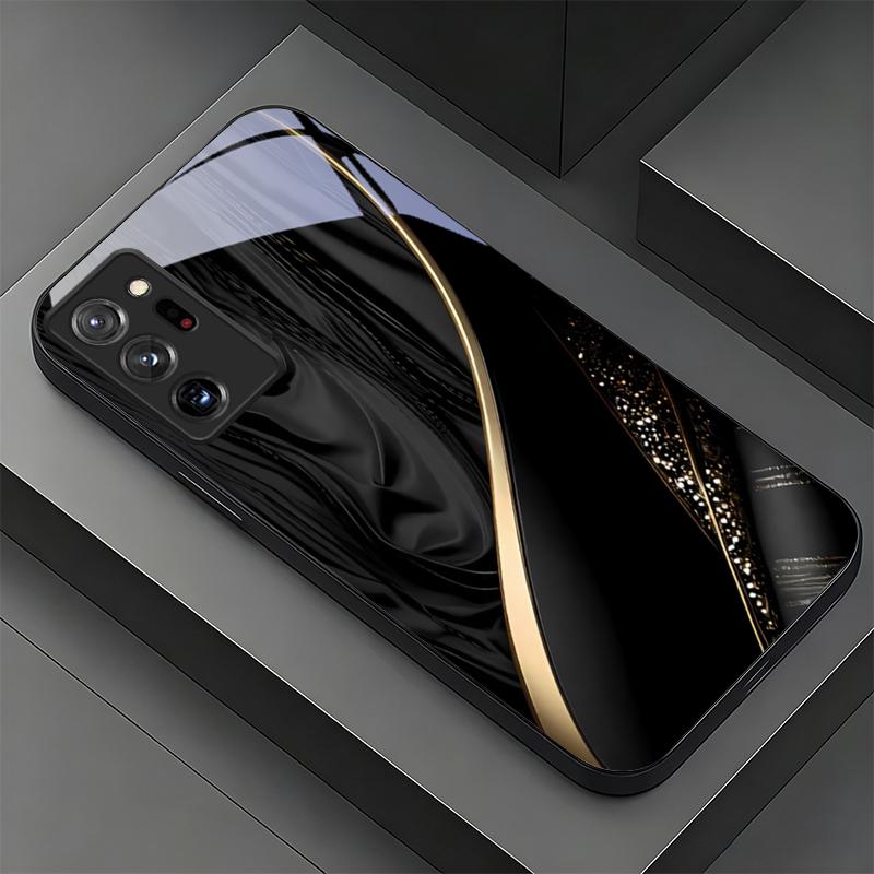 Silk Golden Line Black Phone Case For Samsung Galaxy Note 10 20 A 06 A07 12 A13 A14 A15 A16 A17 A22 A23 A24 A25 A26 Glass Cover