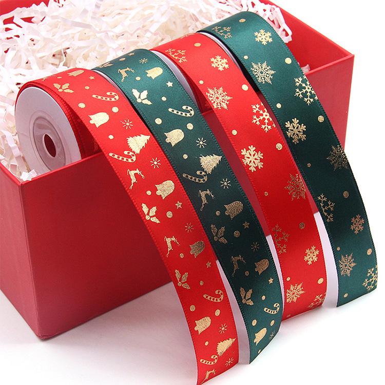 Hot Sale Polyester Satin 2.5cm Small Roll 10 Meters Christmas Printing Polyester Gift Box Ribbon