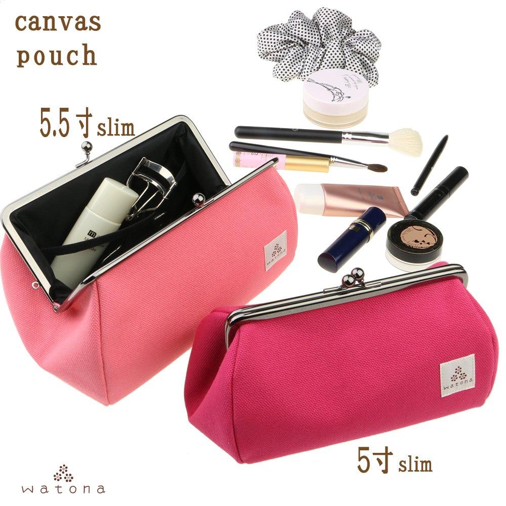 Watona Canvas Clasp Slim Cosmetic Pouch 50s 5-inch (Slim) (Rose Pink)
