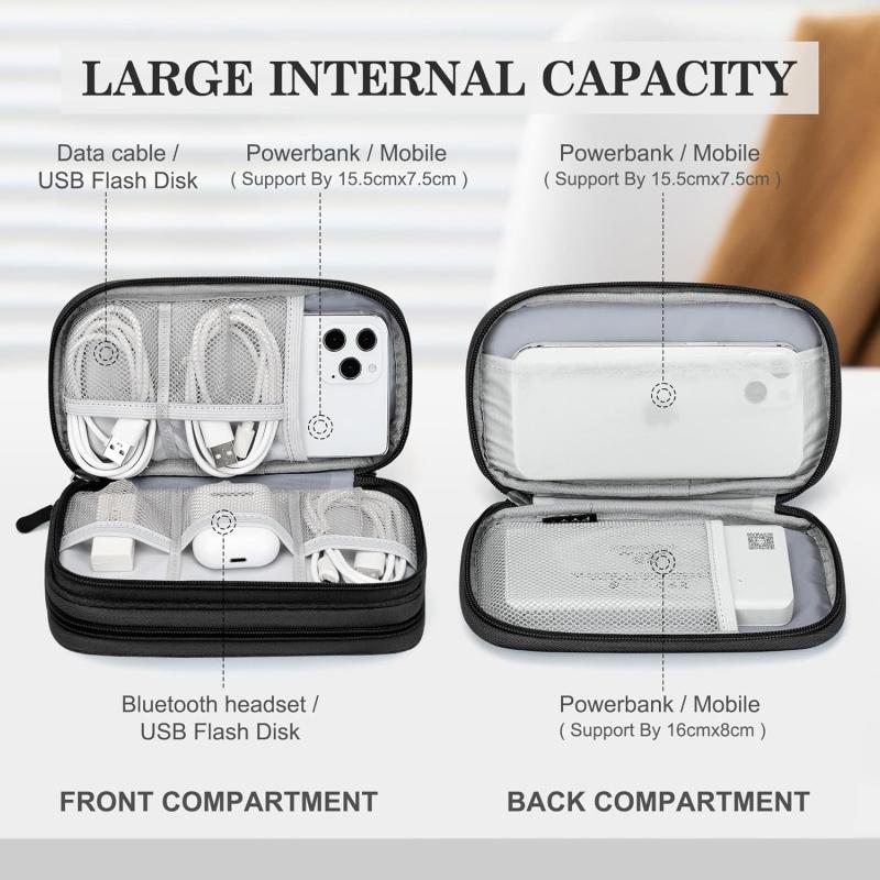 Portable Electronic Organizer Travel Bag Waterproof Double Layer Cable Management Pouch for Chargers Hard Drive Earphone Phone
